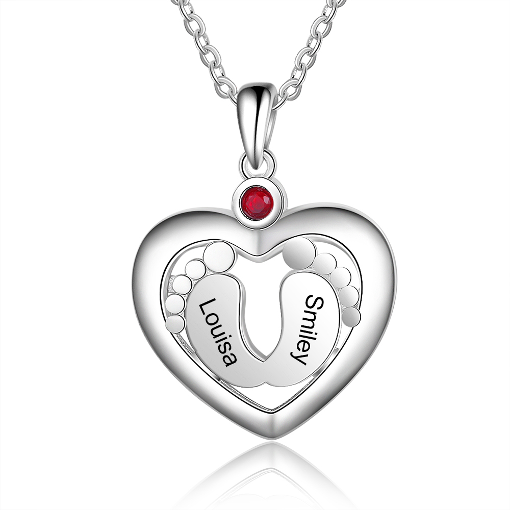 Personalised Baby Foot Necklace With 1 Birthstone Engraved Names Gift For Her-Jessemade AU