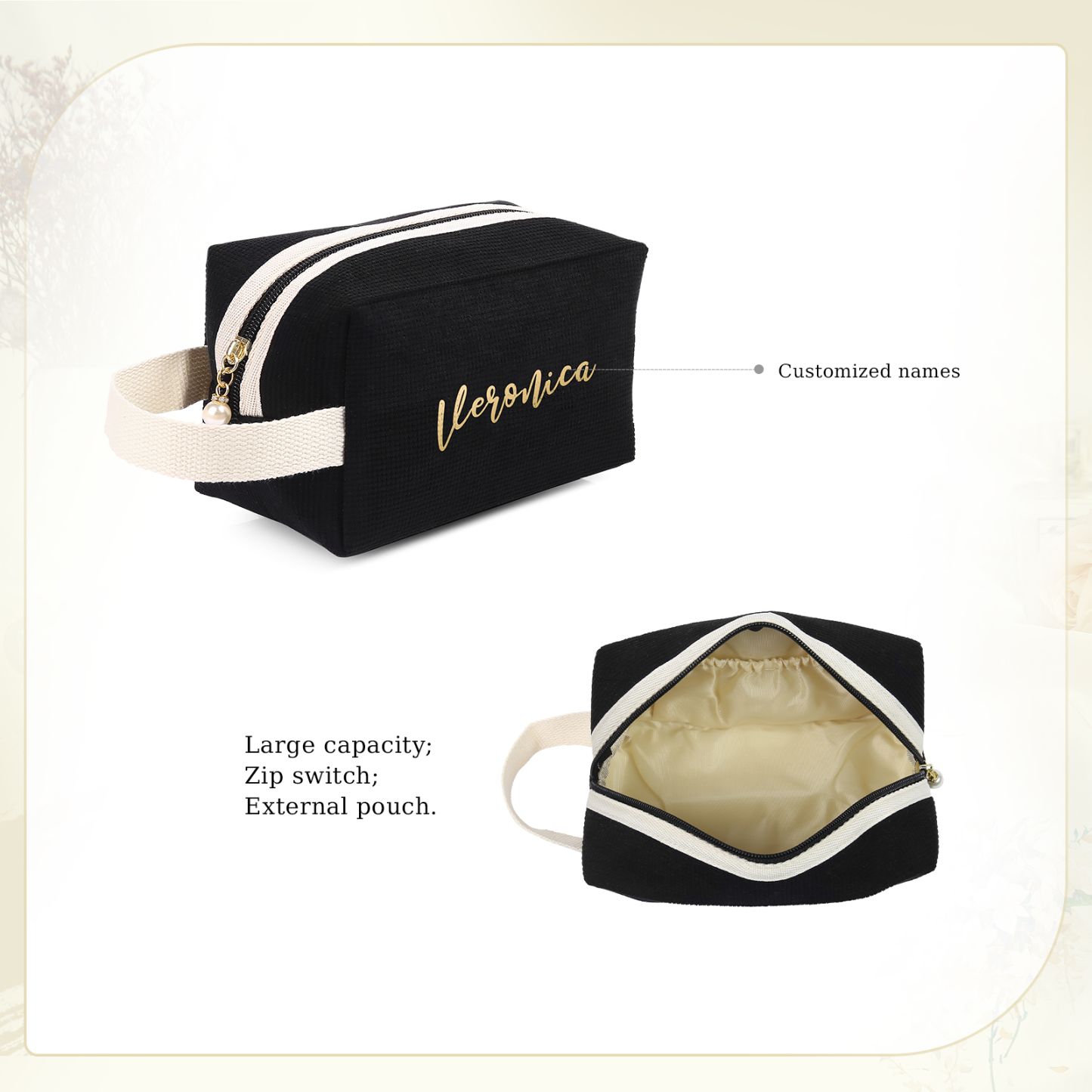 Personalised Name Cosmetic Bag Custom Makeup Bag Zipper Storage Bag Gifts for Ladies Girls-Jessemade AU