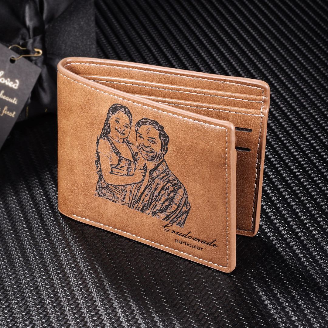 Personalised Leather Wallet Engraved Photo Short Purse Gifts For Men-Jessemade AU