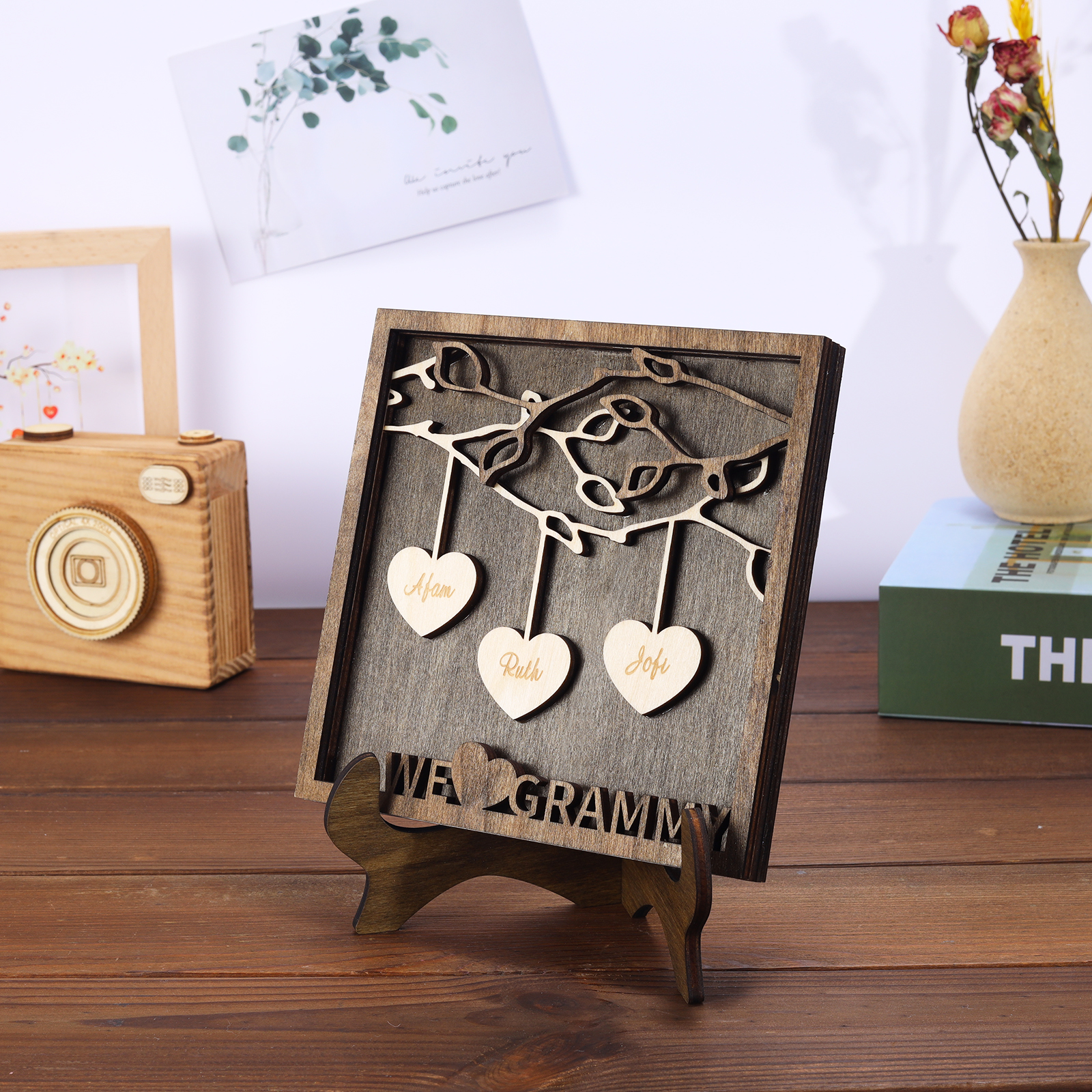 Custom Family Tree Sign Engrave 3 Names Wooden Family Frame Home Decor-Jessemade AU
