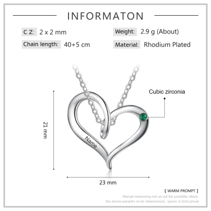 Personalised Heart Necklace With 1 Birthstone Engraved Names Gift For Her-Jessemade AU