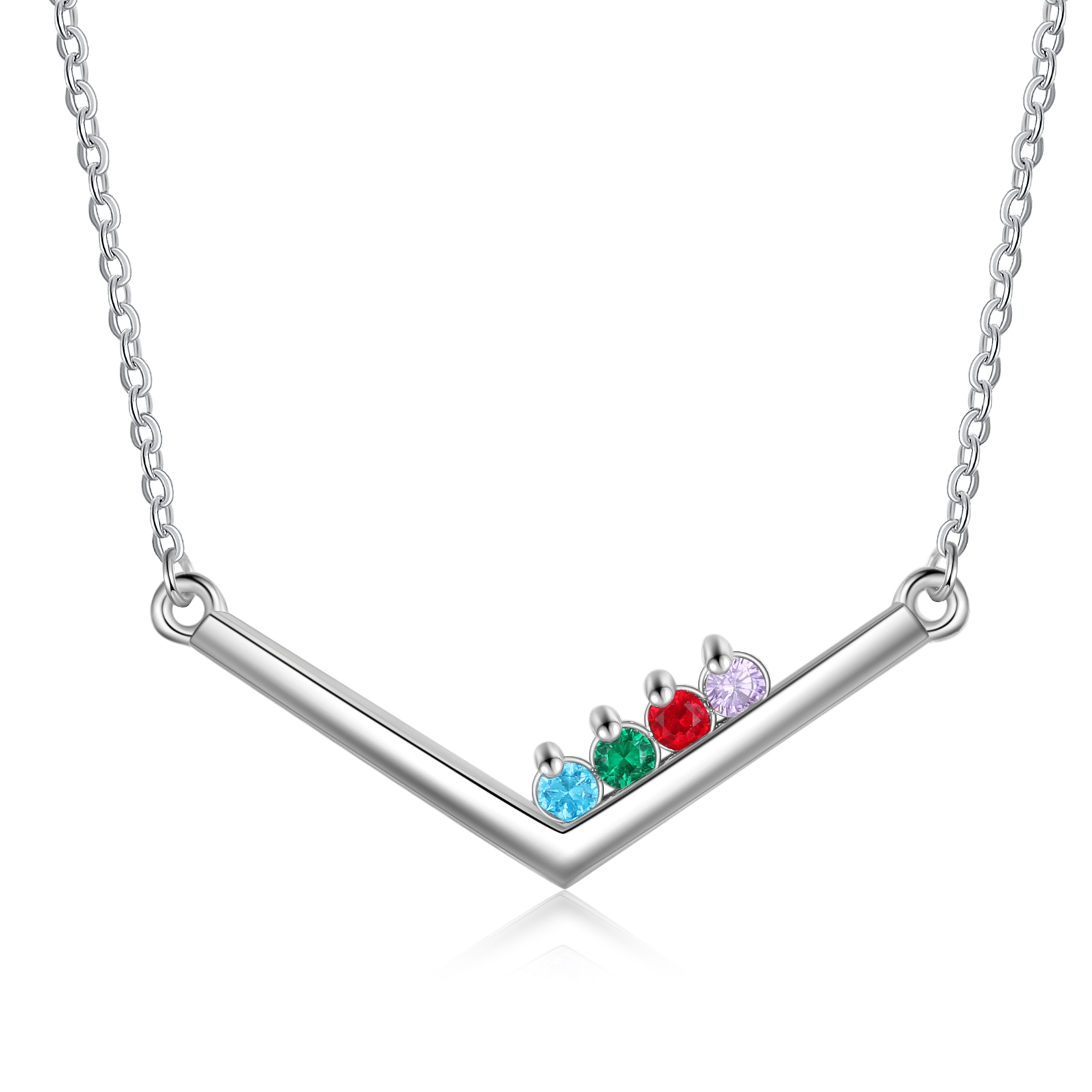 V Shape Necklace with Family Birthstone Personalised 4 Stones Family Necklace For Her-Jessemade AU
