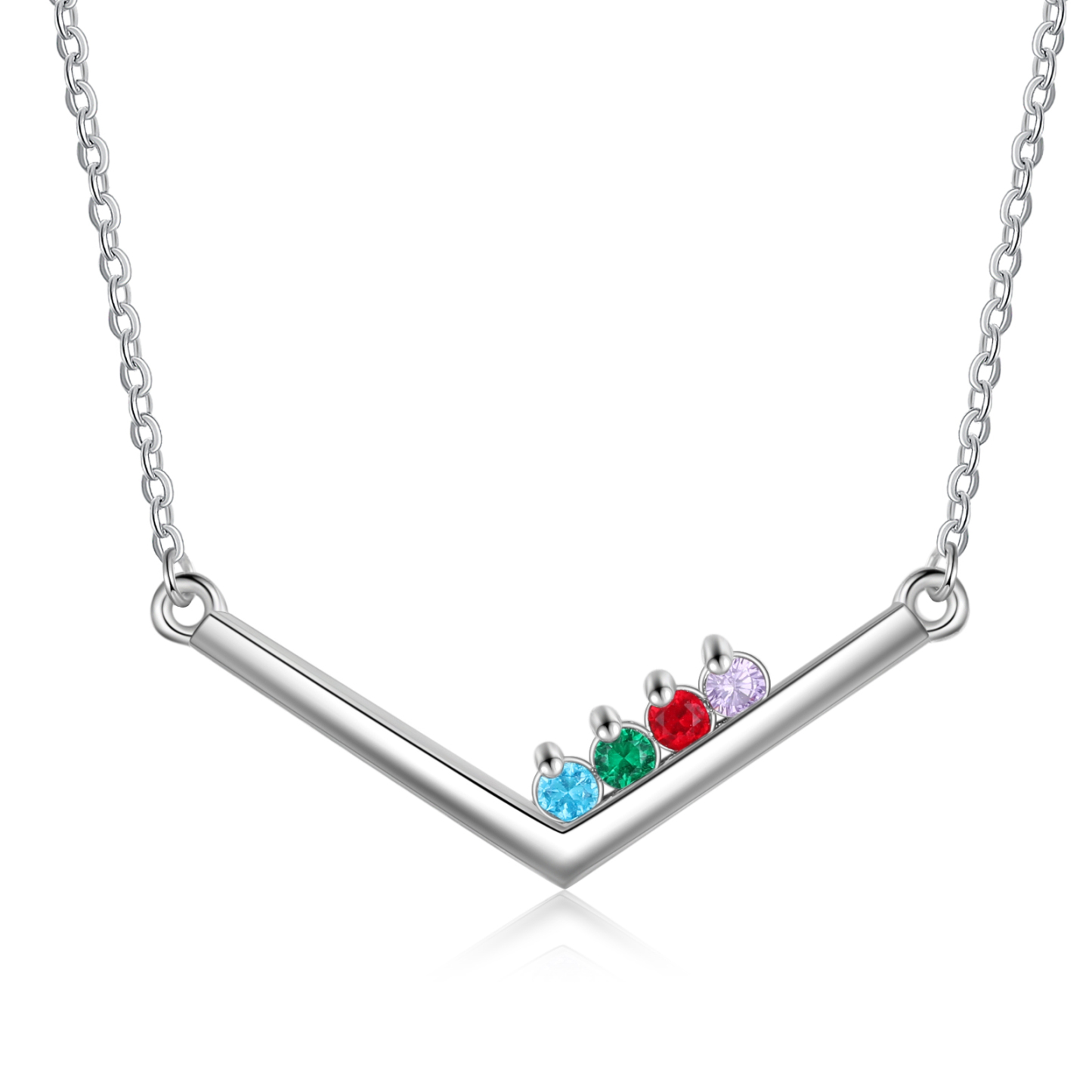 V Shape Necklace with Family Birthstone Personalised 4 Stones Family Necklace For Her-Jessemade AU