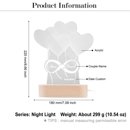 Personalised Heart balloon Name Night Light Engraved Lamp-Jessemade AU