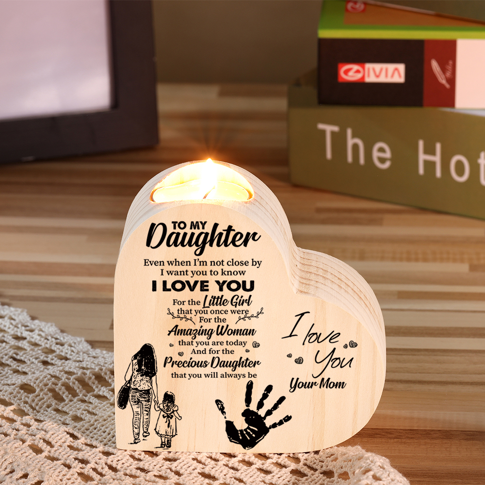To My Daughter Wooden Heart Candle Holder "I love you"-Jessemade AU