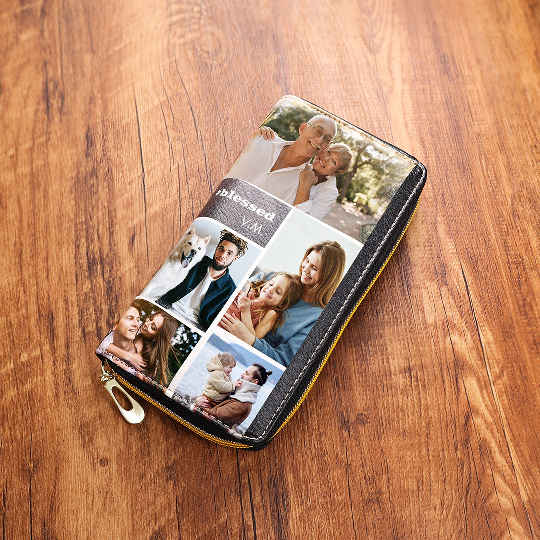 Long Purse Personalised Leather Wallet Engraved 10 Photos Zip Wallet 2023 Gifts For Women Men-Jessemade AU