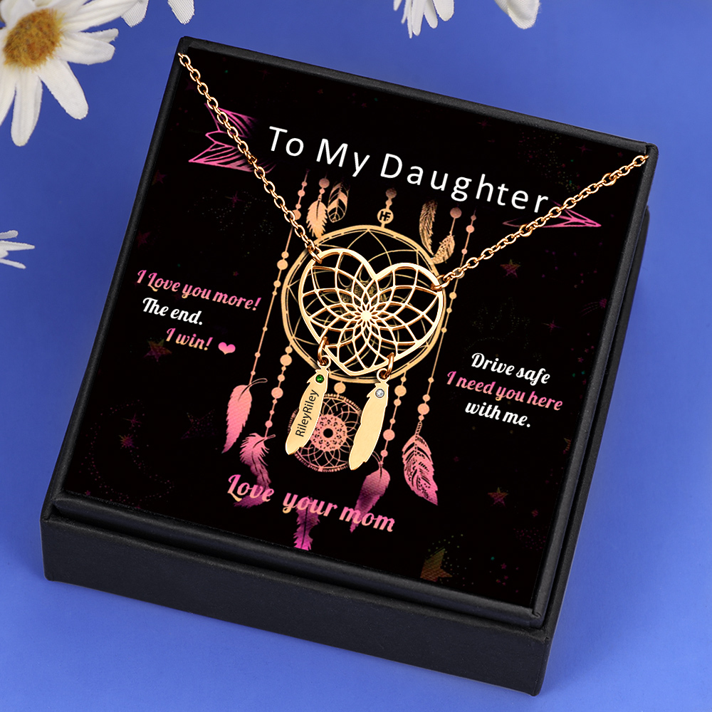 Personalised Dream Catcher Necklace With Birthstones Custom 1 Name Necklace Gifts For Her-Jessemade AU