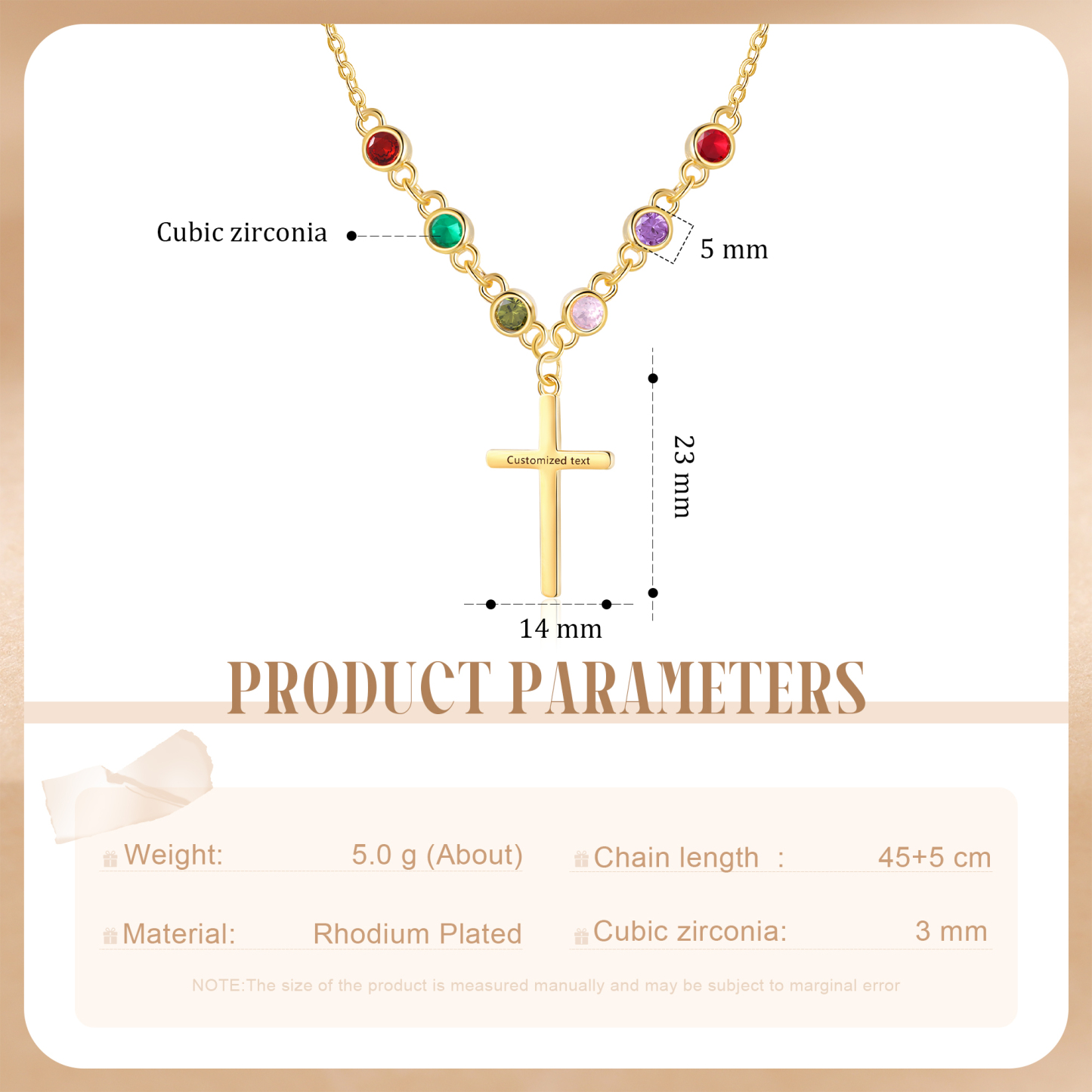 Personalised Cross Pendant Necklace Custom 6 Birthstones & 1 Text Necklace Birthday Gift for Her-Jessemade AU