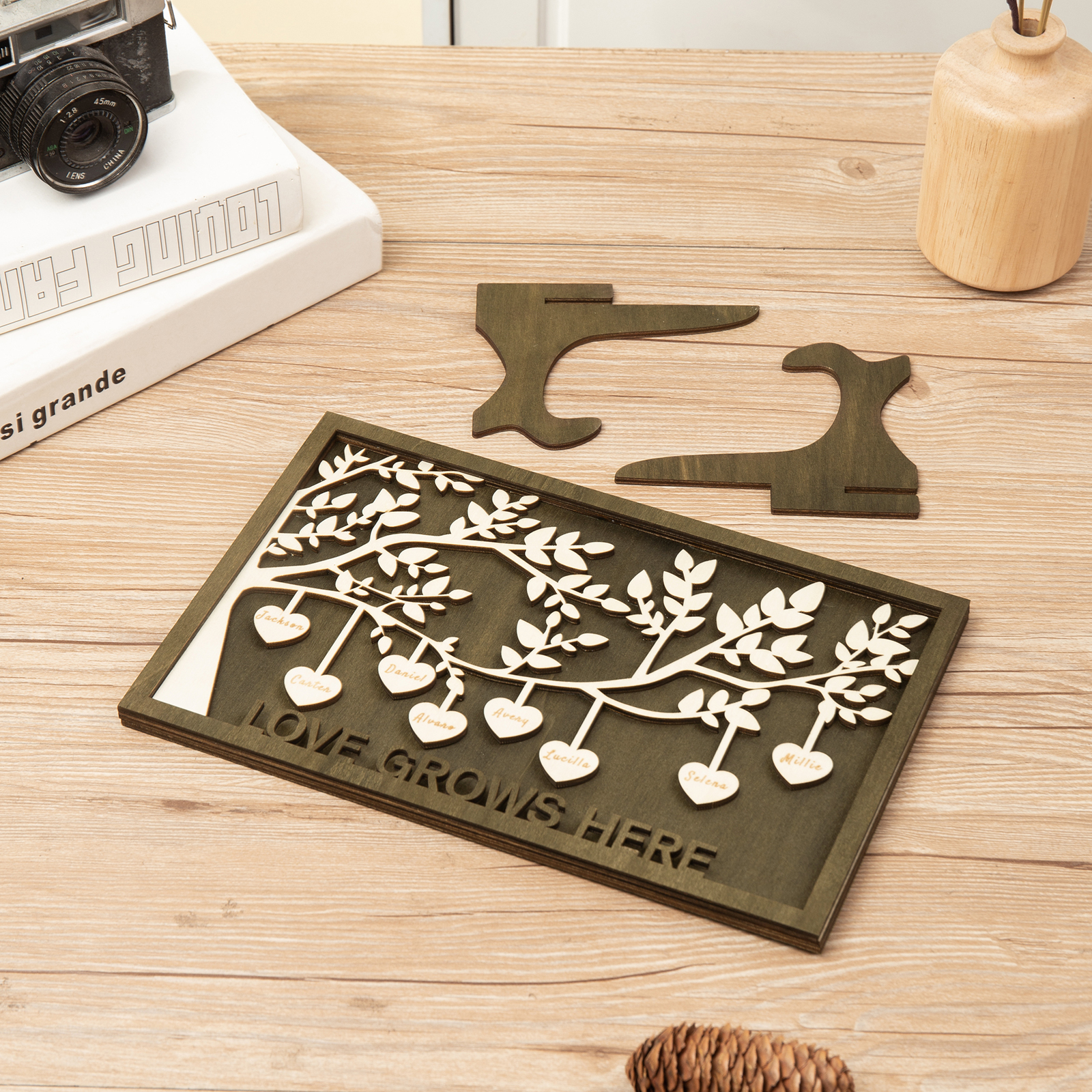 Family Tree Wood Frame Personalised Family Tree Sign Engrave 7 Names Keepsake Gifts-Jessemade AU