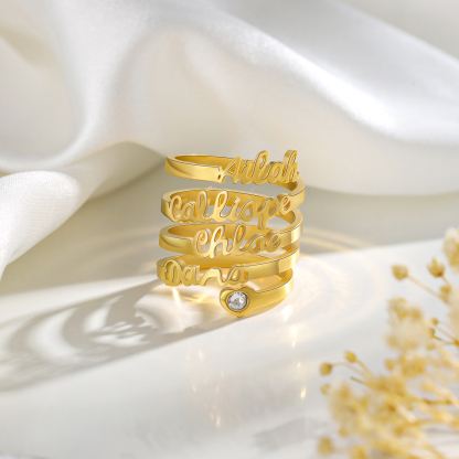 Personalised Heart Ring With Birthstone Custom 4 Names Ring Gifts For Her-Jessemade AU