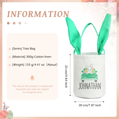 Easter Bunny Tote Bag Personalised Name & Text Bucket Bag Bunny Truck Basket Gifts For Kids-Jessemade AU