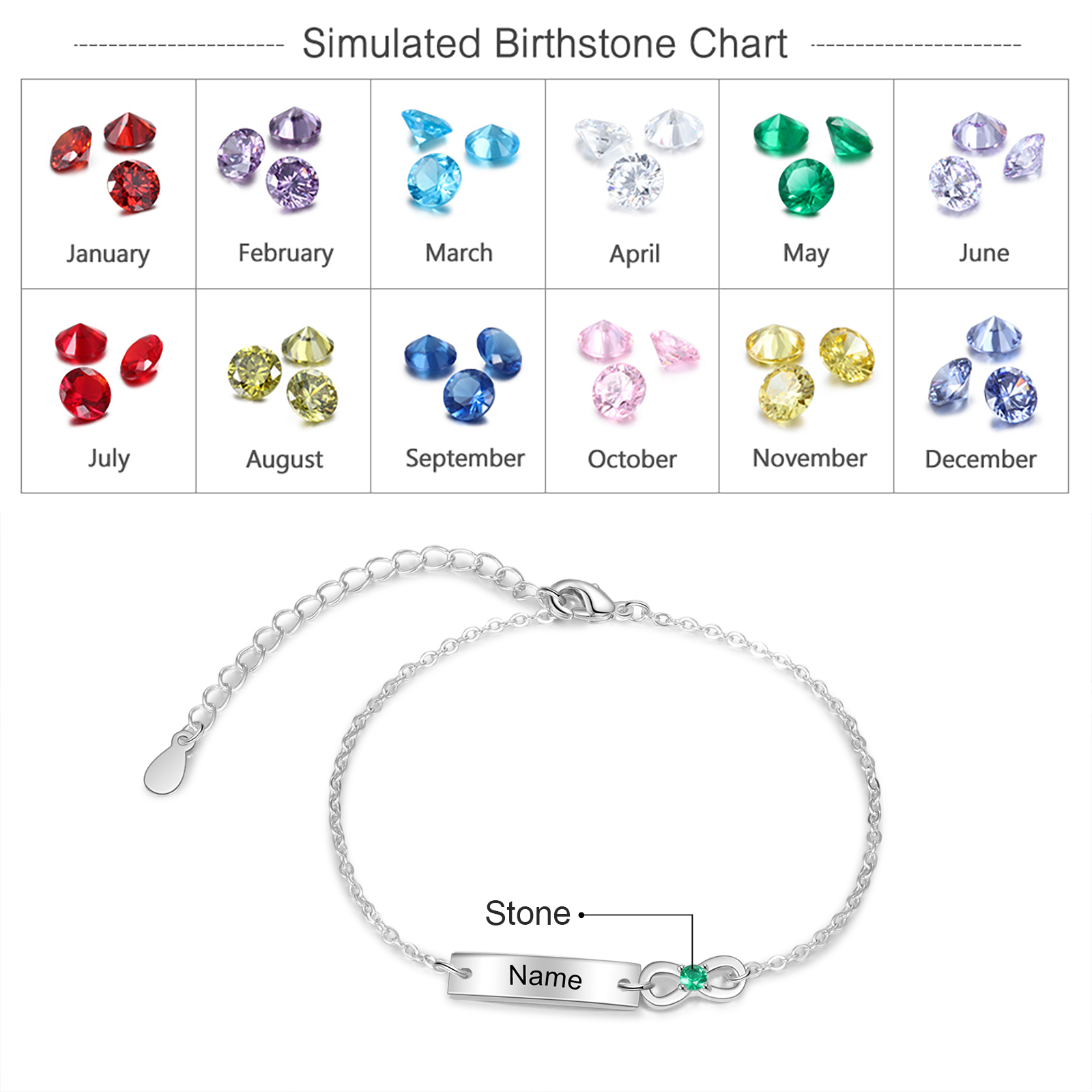 Custom Infinity Bracelet with Birthstone Engraved 1 Name Gifts for Mom-Jessemade AU