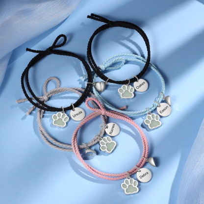 Personalised Couple Bracelets Engraved 2 Names Dog Paw Fluorescent Bracelet Magnetic Bracelet Gifts For Him/Her-Jessemade AU