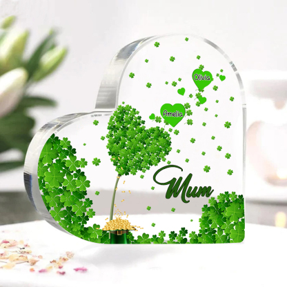 2 Names - Personalised Acrylic Heart Keepsake Custom Text Four-Leaf Clover Ornament Gift for Mother/Grandma-Jessemade AU