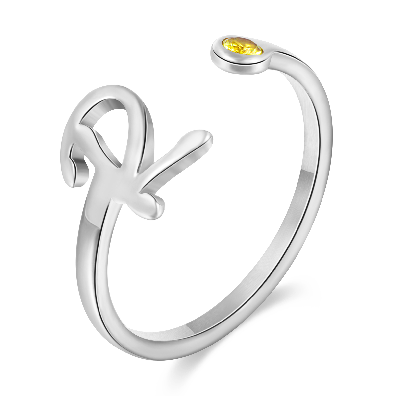 Letter Name Ring with Birthstone Custom 1 Letter Adjustable Ring for Her-Jessemade AU