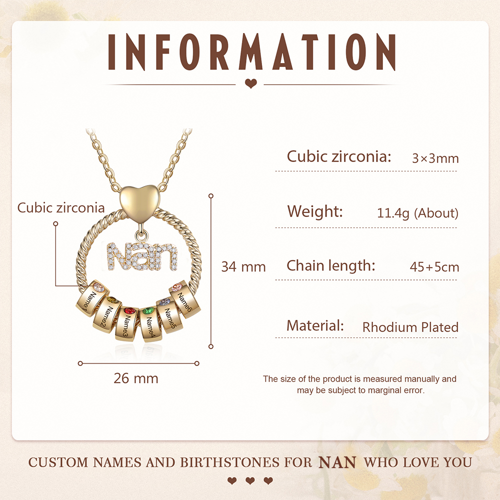 6 Names - Personalised Nan Necklace Custom Names & Birthstones Circle Pendant Necklace Gift for Grandma Nanna-Jessemade AU