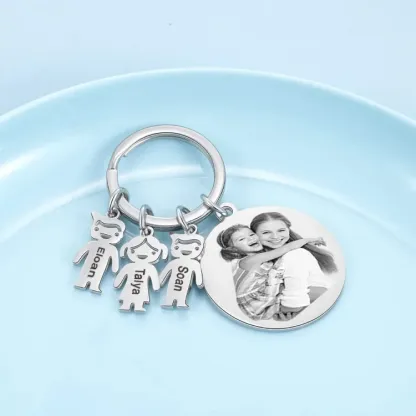 4 Names - Personalised Photo Keychain with Kid Charm Custom Text Keyring Gifts for Father/Mother-Jessemade AU