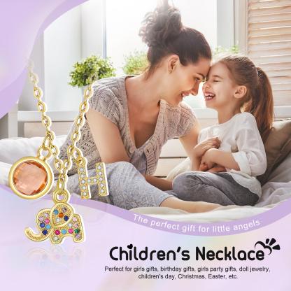 To My Daughter Personalised Elephant Necklace Custom Birthstone and Initial Kid's Necklace-Jessemade AU