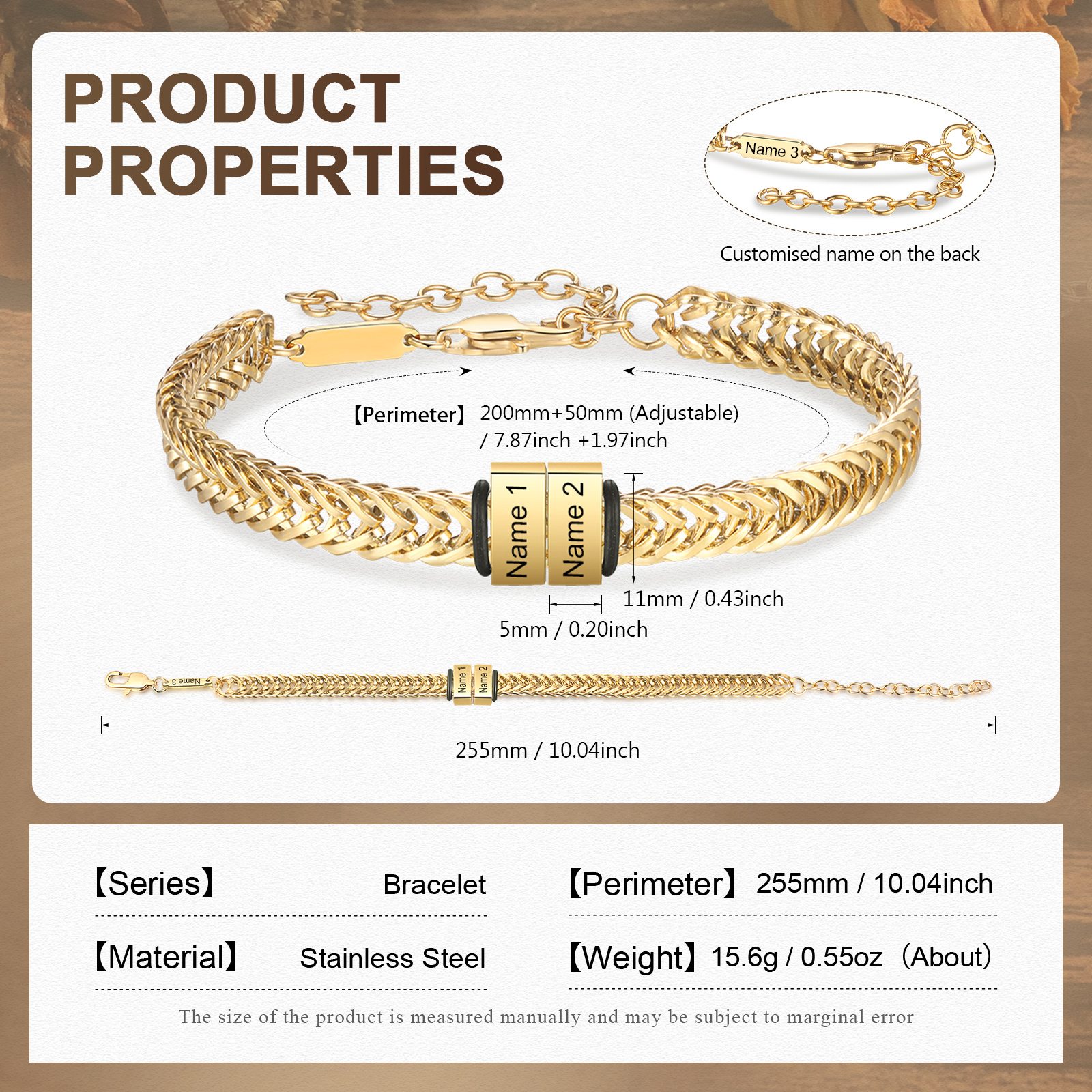 Personalised Men's Beaded Bracelet Custom 3 Names Adjustable Bracelets Stainless Steel Gifts for Him-Jessemade AU