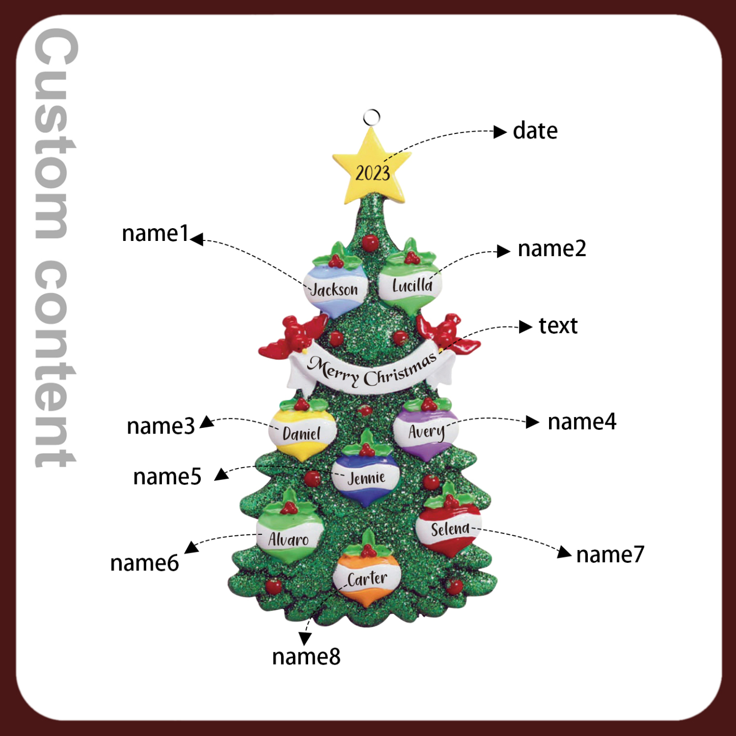 8 Names - Personalised Christmas Tree Ornaments Custom Text & Year Wooden Christmas Pendant Gifts for Family Friends-Jessemade AU