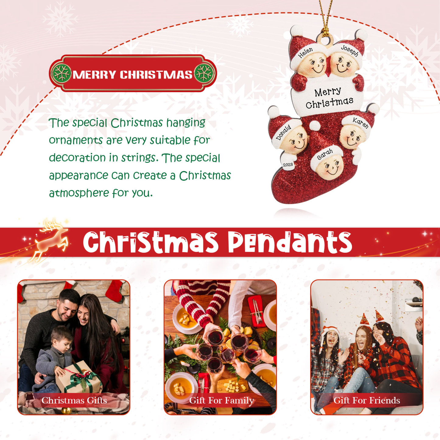 5 Names - Personalised Christmas Stocking Ornament Customised Name & Text & Year Wooden Hanging Ornaments Christmas Gift for Family-Jessemade AU