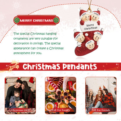5 Names - Personalised Christmas Stocking Ornament Customised Name & Text & Year Wooden Hanging Ornaments Christmas Gift for Family-Jessemade AU