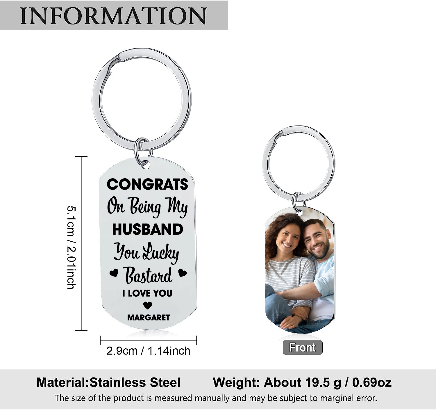 Congrats On Being My Husband - Personalised Couple Keychain Custom Name & Photo Keyring-Jessemade AU