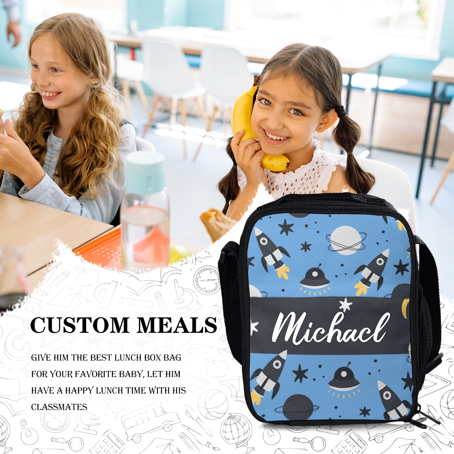 Custom Name Lunch Bag Personalised Rocket Lunch Box  Gifts for Kids-Jessemade AU