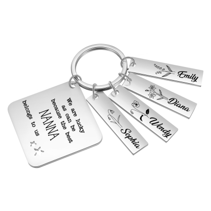 Personalised 4 Names & 4 Birth Flowers Keychain Custom Text Family Keychain Gifts for Mother/Grandma-Jessemade AU