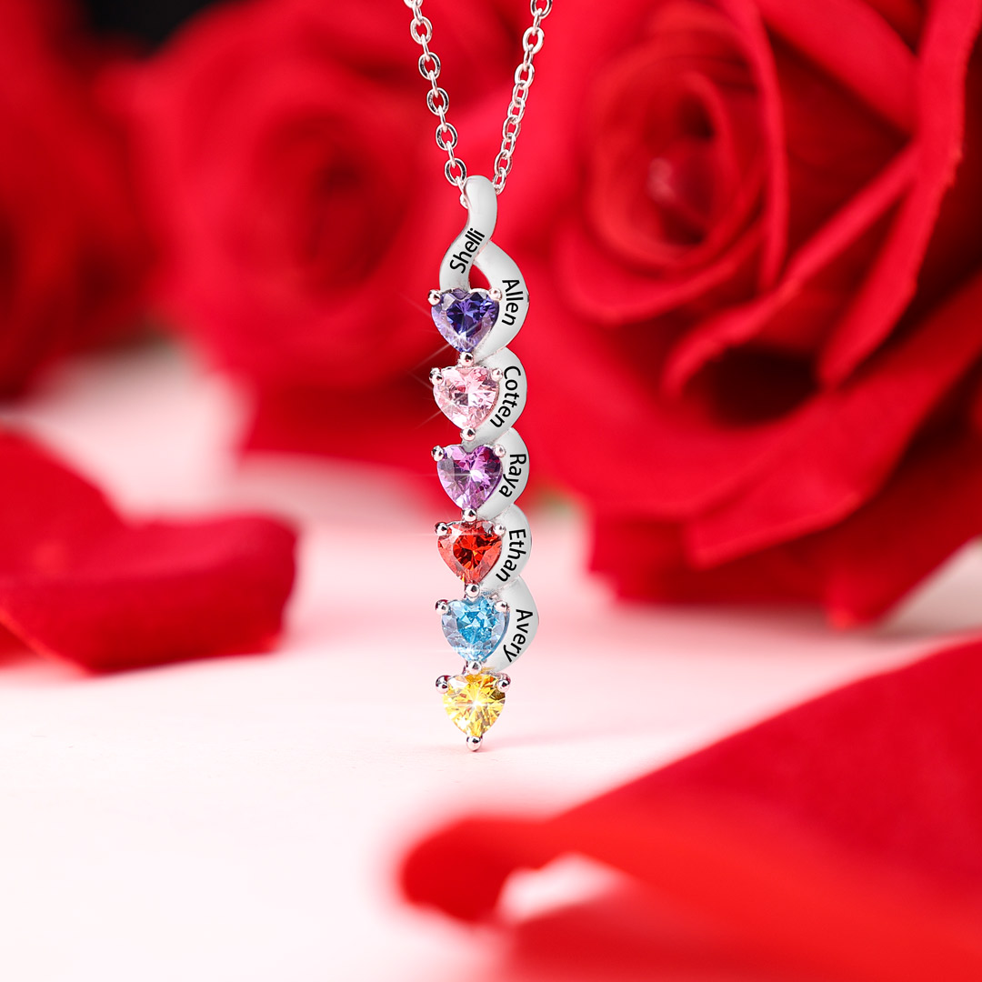 6 Names - Personalised Pendant Necklace Customised Names & Birthstones Necklace Birthday Gift for Women Girls-Jessemade AU