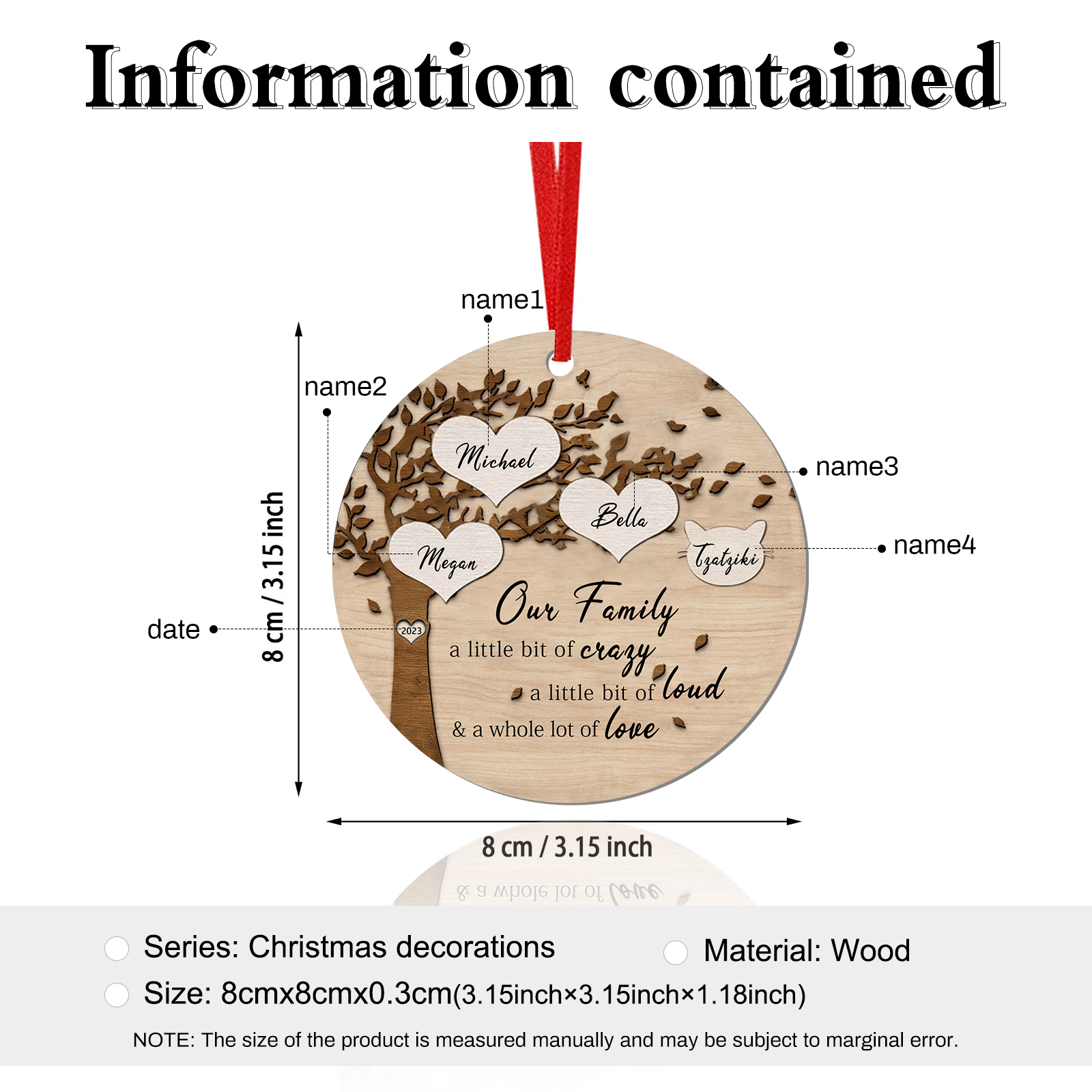 4 Names - Personalised Christmas Tree Ornaments Tree of Life Pendant with Name Wooden Gifts for Family and Friends-Jessemade AU