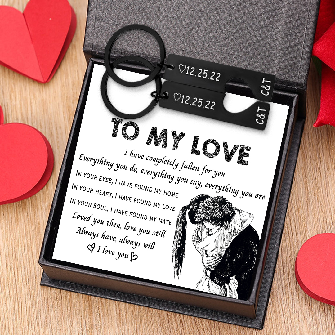 To My Man/My Love Heart Keychain Set Personalised Date Initial Keyring Matching Couple Gifts-Jessemade AU
