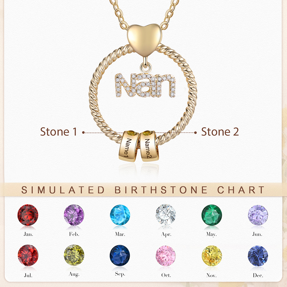 2 Names - Personalised Nan Necklace Custom Names & Birthstones Circle Pendant Necklace Gift for Grandma Nanna-Jessemade AU
