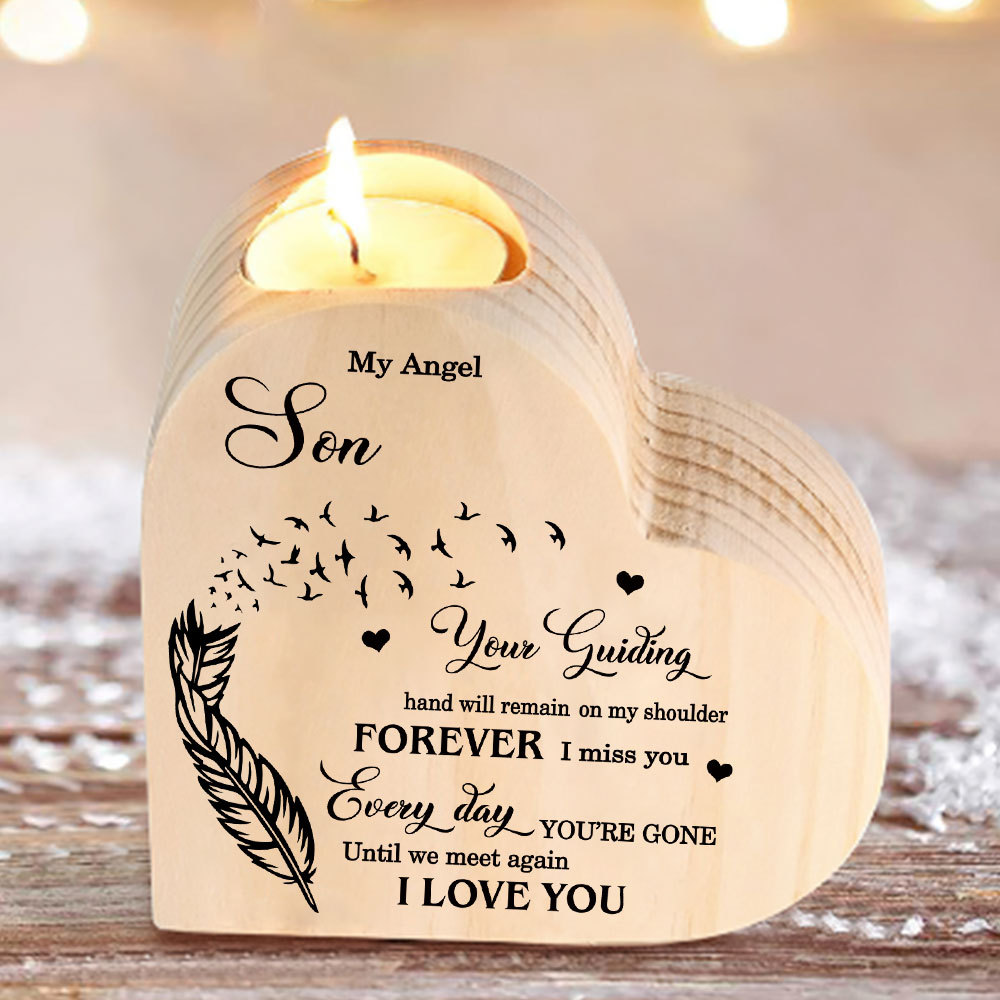 My Angel Son Wooden Heart Candle Holder Memorial Candlesticks "Until we meet again"-Jessemade AU