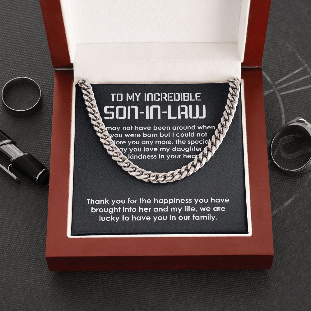 To My Incredible Son-In-Law Necklace Cuban Link Chain Necklace Gift Set - We Are Lucky To Have You In Our Family-Jessemade AU