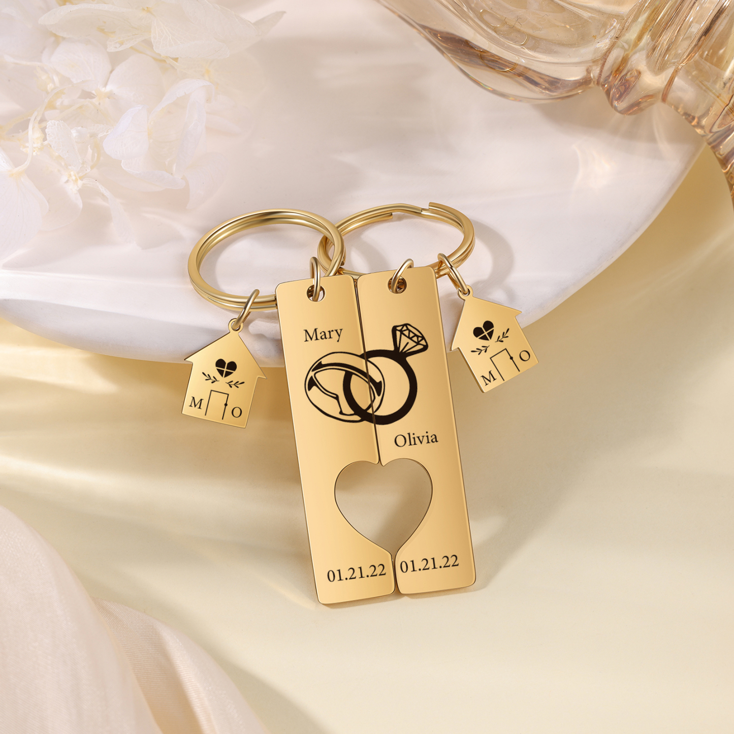 Personalised Couple Keychain Custom 2 Names & Letters & Dates Metal Keyring Matching Keychains Gifts for Couples-Jessemade AU