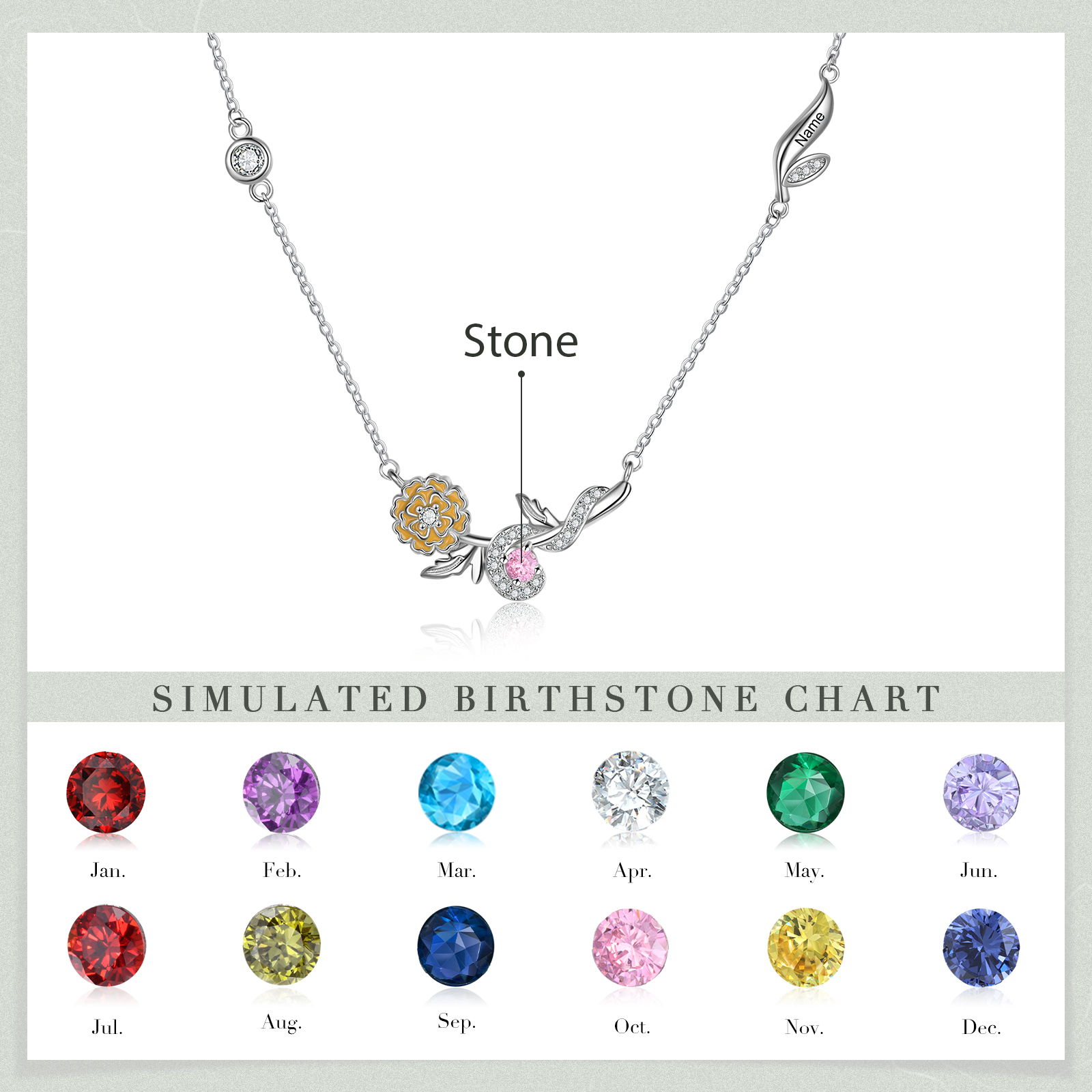 Personalised October Birthflower Necklace With Birthstone Best Gift For Her-Jessemade AU