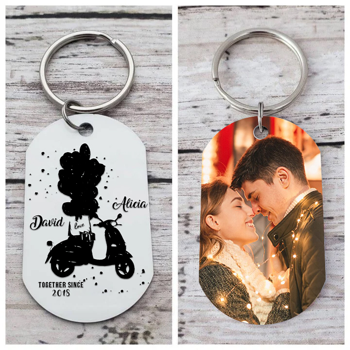 Personalised Couple Photo Keychain Custom 2 Names & Text & Year Keyring Stainless Steel Special Gifts-Jessemade AU