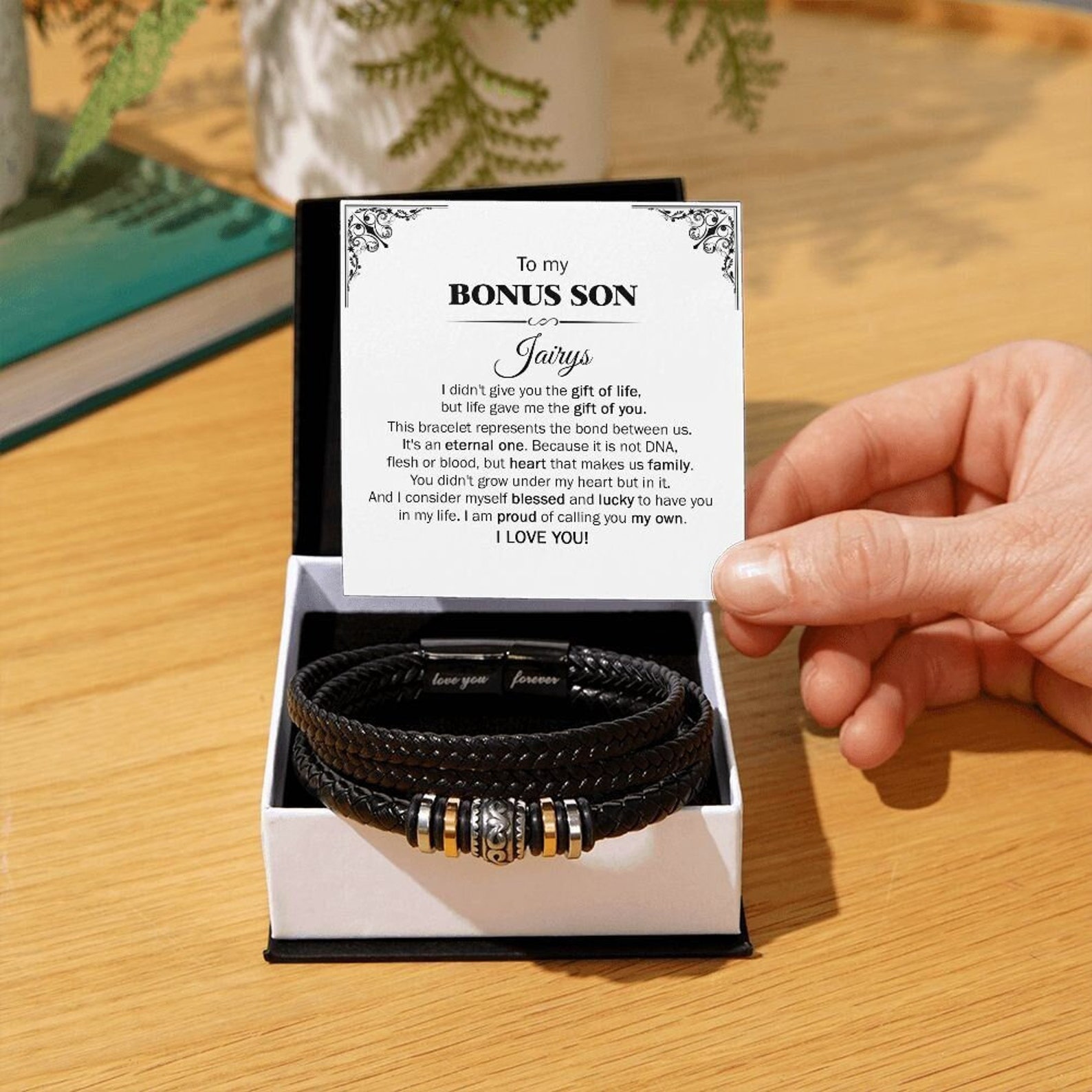 To My Son Bracelet Personalised Name Message Card Braided Leather Bracelet Gift for Son - I Am Proud Of Calling You My Own