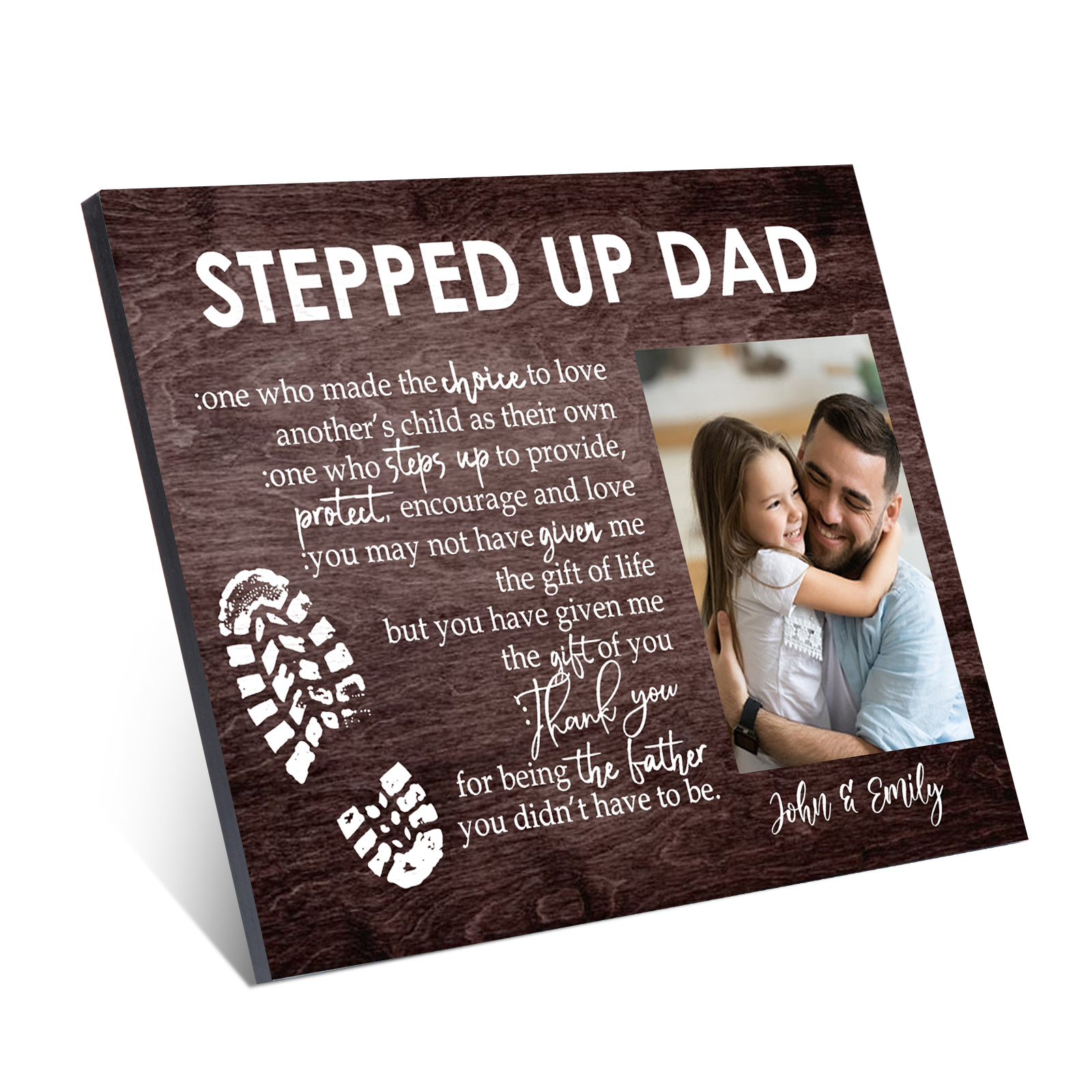 To My Stepped Up Dad Photo Frame Wood Signs Keepsake -Thank you for being the father-Jessemade AU