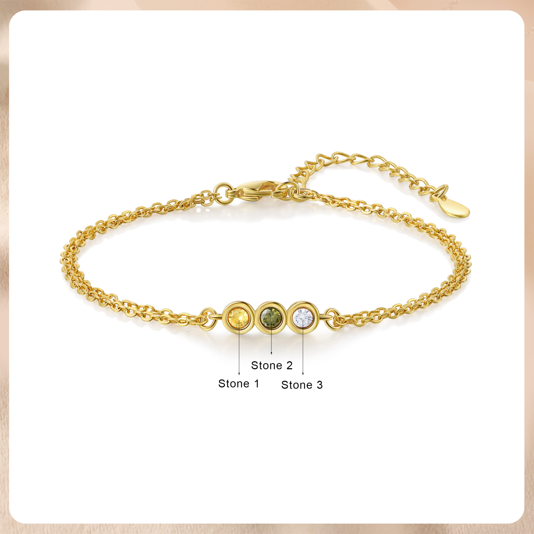 Personalised Bracelet Custom 3 Birthstones Adjustable Bracelet Gifts for Ladies Girls-Jessemade AU