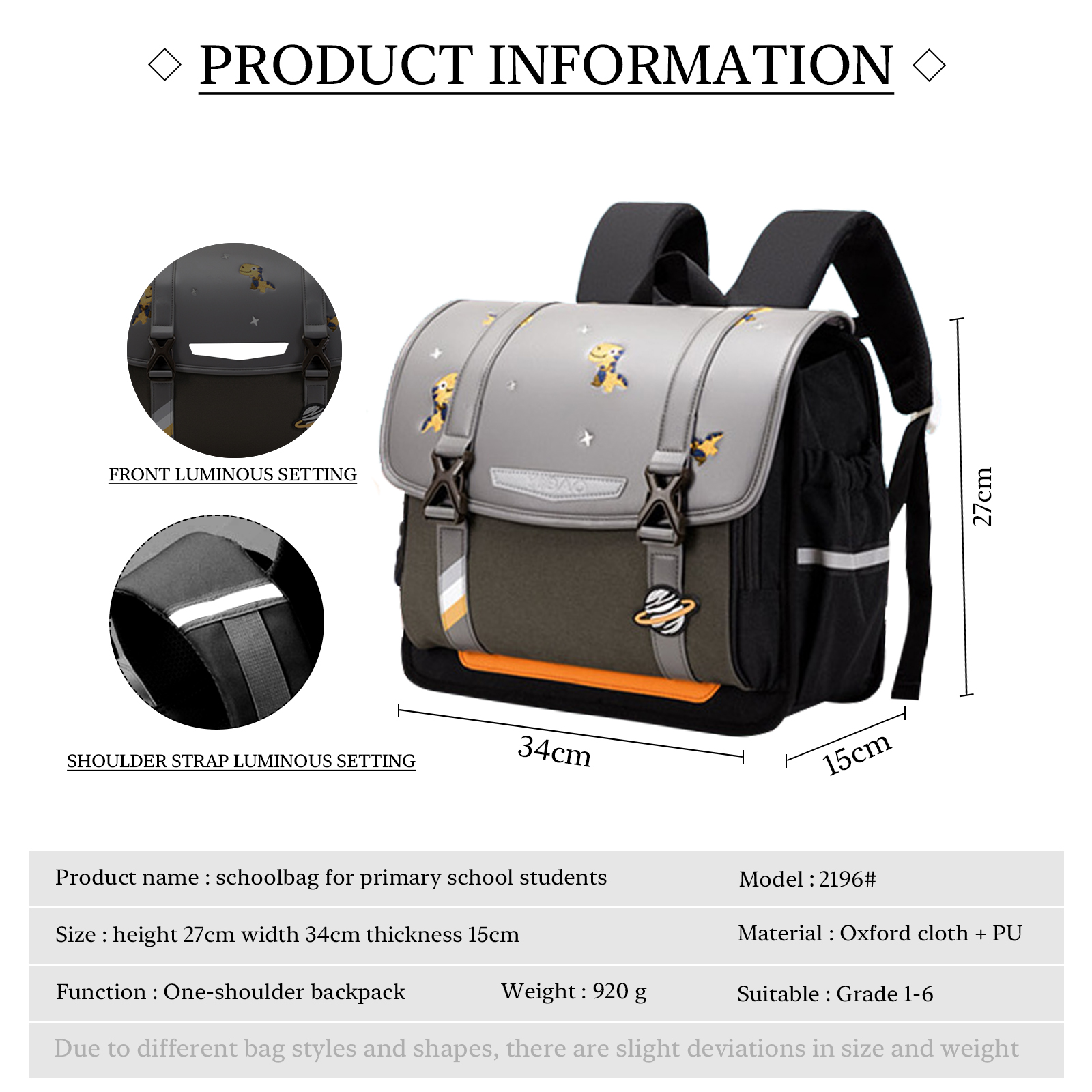 Children Dinosaur Cartable School Bag Grey Backpack Travel Bag Gift for Kids-Jessemade AU