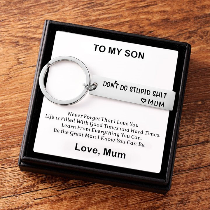 Don't Do Stupid Funny Keychain Surprise Gift Box Set for Son and Daughter