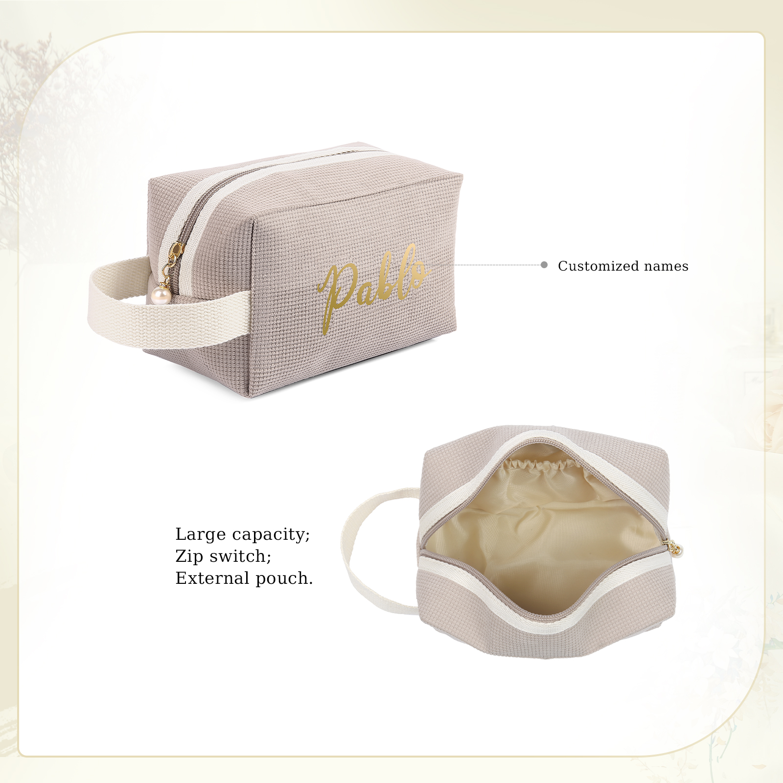 Personalised Name Cosmetic Bag Custom Makeup Bag Zipper Storage Bag Gifts for Ladies Girls-Jessemade AU