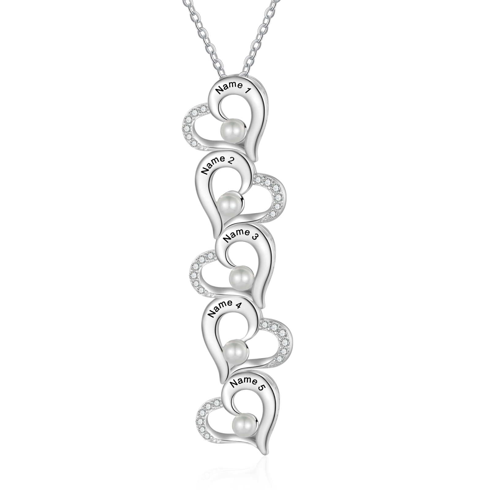 Custom Heart Necklace Engrave 5 Names Family Necklace-Jessemade AU