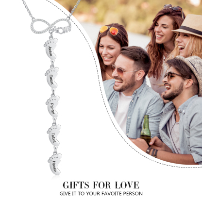 Mother's Day Gifts Personalised Infinity Baby Feet Mother Necklace Engraved 5 Names Necklace Gifts For Mom-Jessemade AU