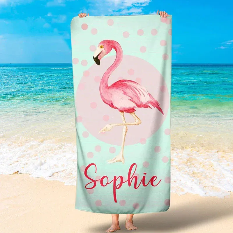 Personalised Beach Towel Customised 1 Name Flamingo Towel Blanket Summer Gift for Family/Friends-Jessemade AU