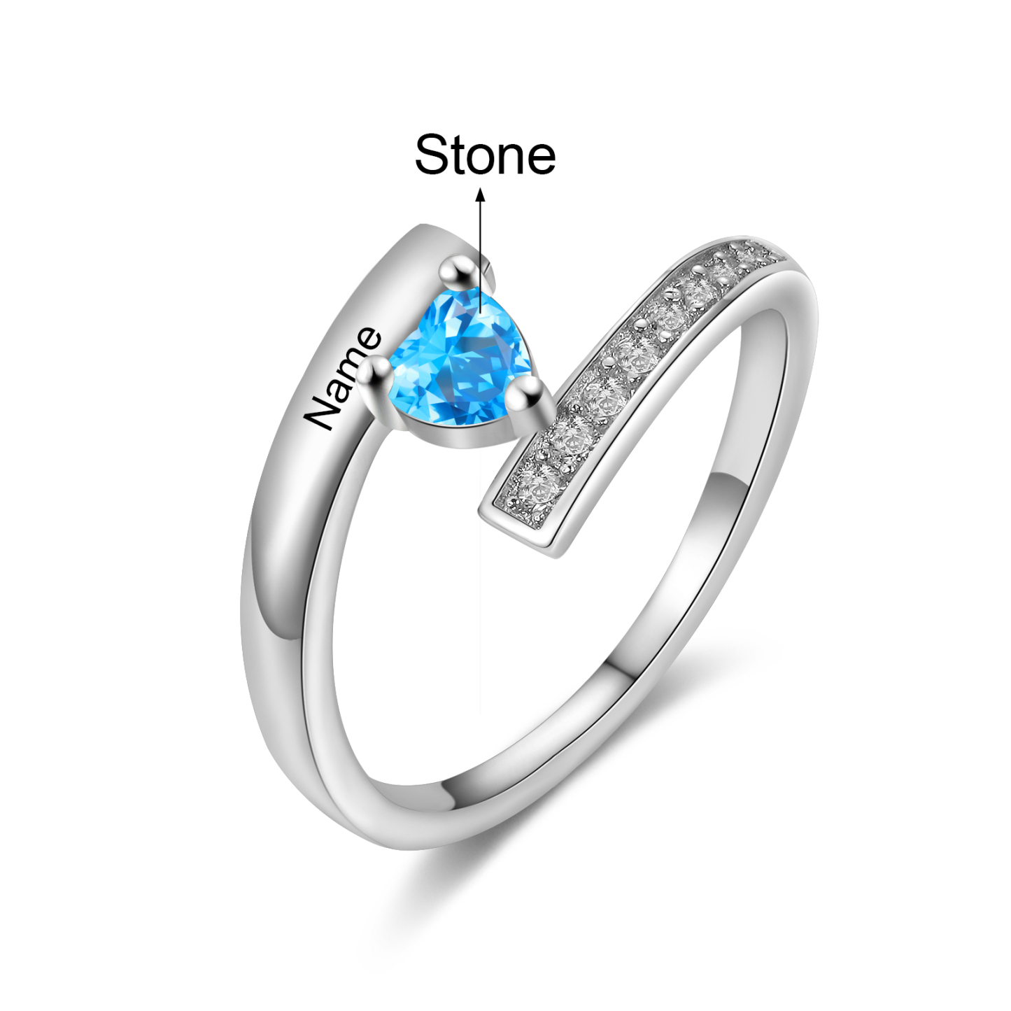 Personalised Heart Birthstone Ring Customised Name Ring Gift for Women Girls-Jessemade AU