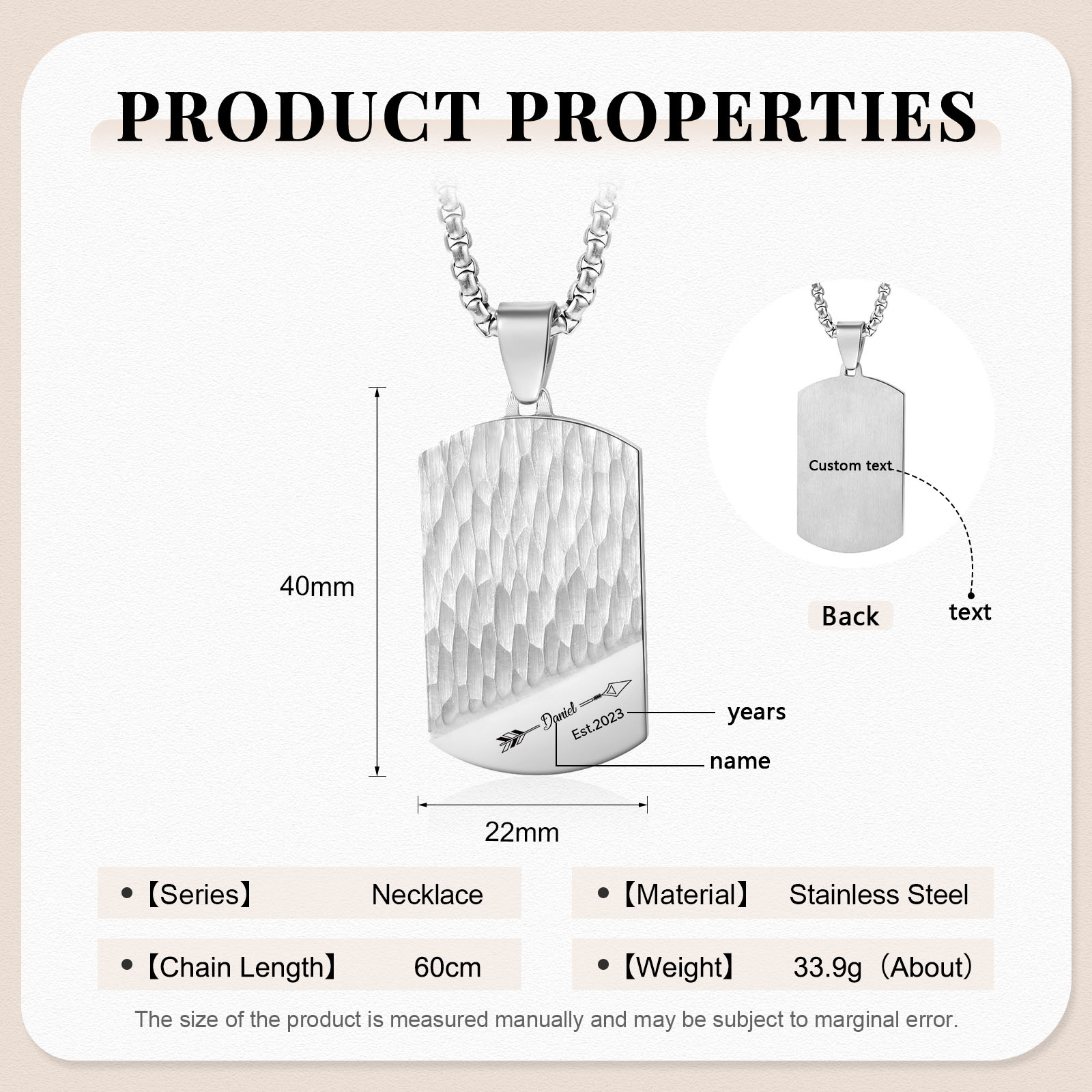 Personalised Men's Necklace Engraved Name & Date & Text Dog Tag Necklace Stainless Steel Gift for Him-Jessemade AU