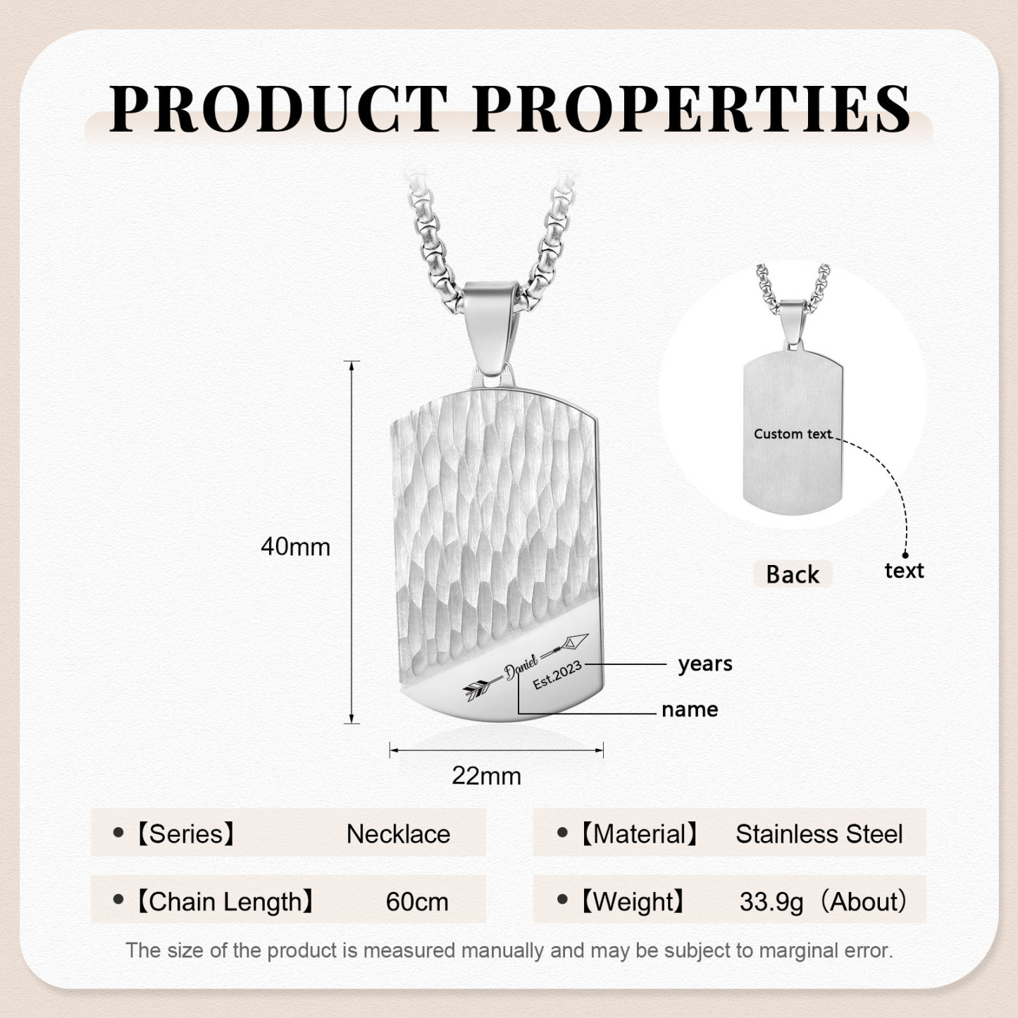 Personalised Men's Necklace Engraved Name & Date & Text Dog Tag Necklace Stainless Steel Gift for Him-Jessemade AU